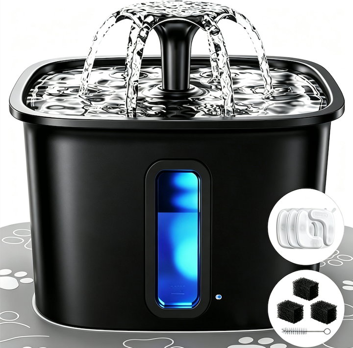 Black Matte Pet Water Fountain – Premium Filtration & Silent Flow