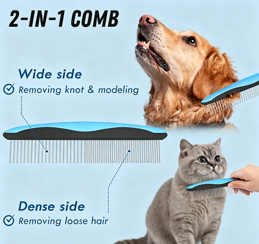 Professional Pet Deshedding Brush – Stainless Steel, Gentle on Skin